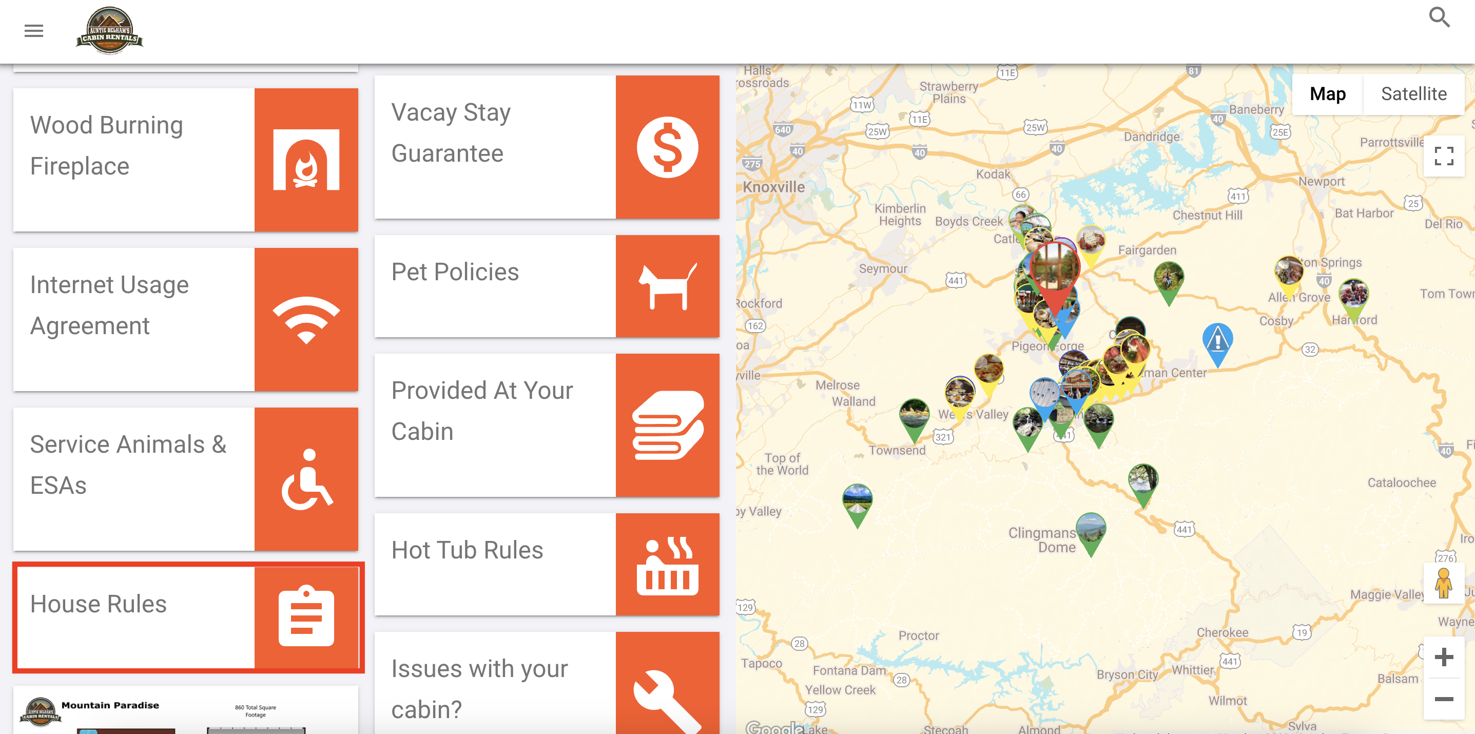 A screenshot of a Hostfully digital guidebook showing where you can put house rules.